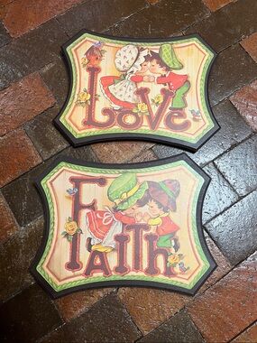 2 Seventies era Vintage Homco Love and Faith plaques/ 13” X 10” each